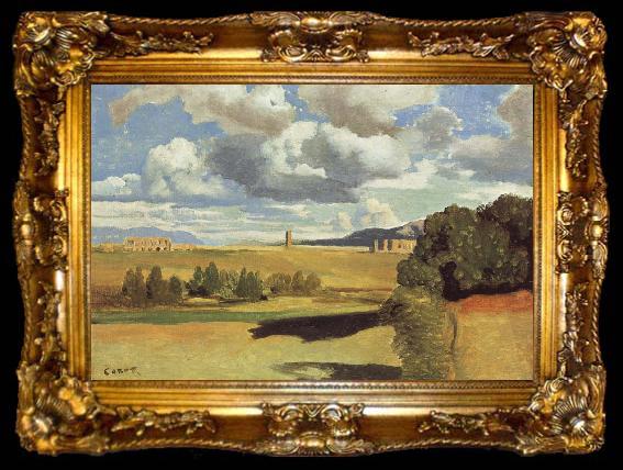 framed  Jean Baptiste Camille  Corot The Roman Campagna,with the Claudian Aqueduct, ta009-2